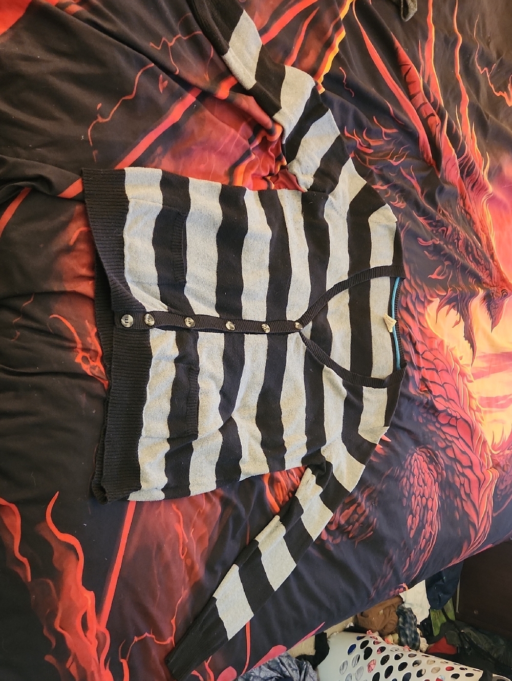 Faded Glory Black and Light Gray Striped Cardigan
